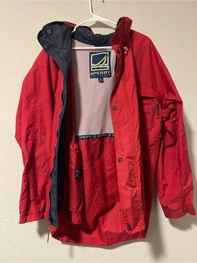 Men’s Vintage Sperry by London Fog Red Lightweight Rain Jacket W/Hood Size XL